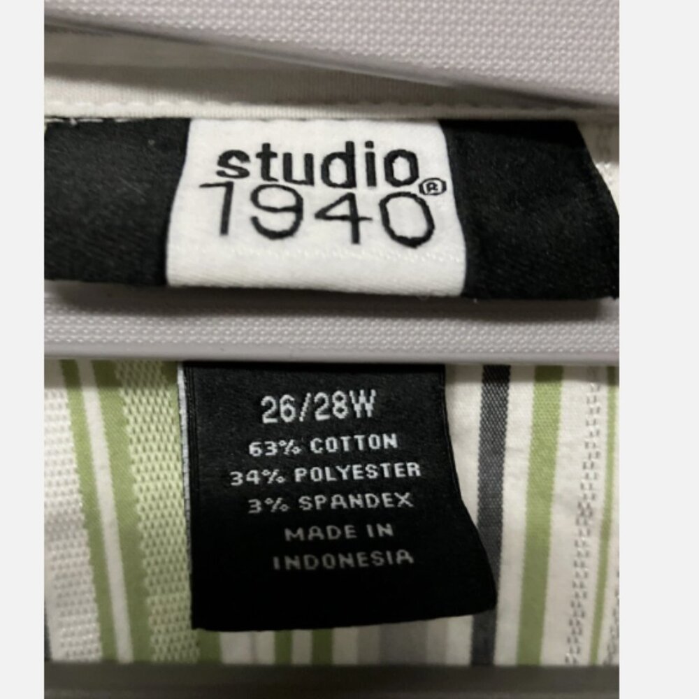 Studio 1940 Plus 26/28W Green Striped Button Shirt Women’s 3/4 Sleeve Top - Picture 7 of 7